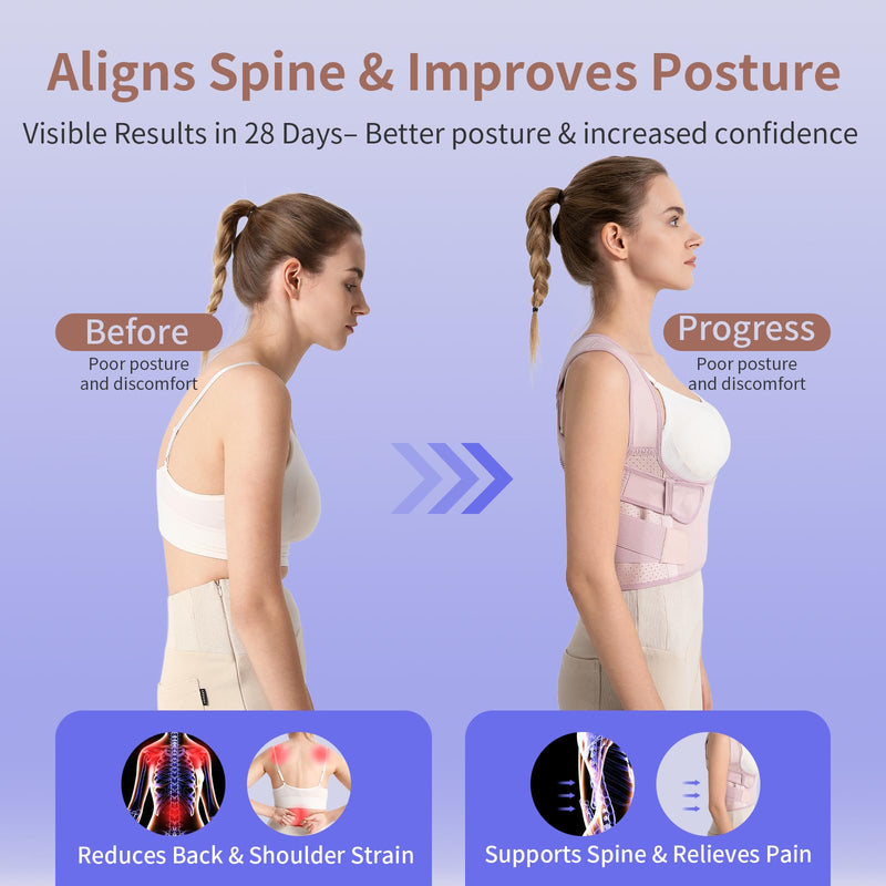 NLNYCT Posture Corrector for Women – 2-in-1 Back Brace with Shoulder Support, Adjustable Full Back Straightener for Upper & Lower Back Pain Relief, Hunchback, Scoliosis & Spine Alignment (M/L) M/L