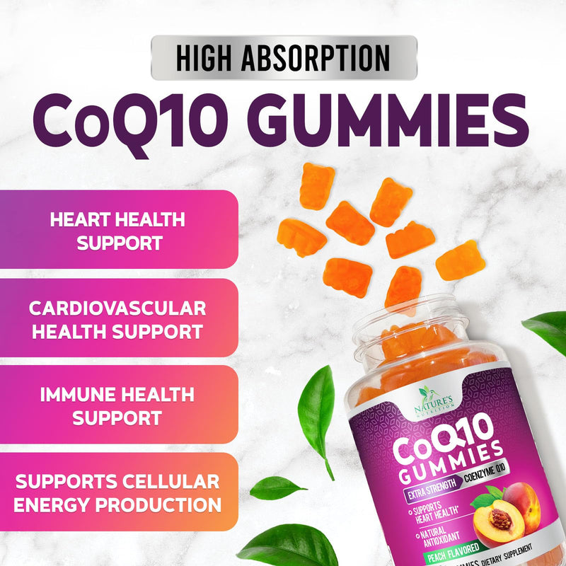 CoQ10 Gummies - Coenzyme Q10 100mg Per Serving - 3X Strength, High Absorption, Antioxidant Supplements for Heart Health Support & Energy Production, Ultra Coq 10 Vitamins Supplement - 60 Gummies 60 Count (Pack of 1)
