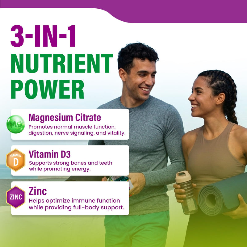 Magnesium Citrate 600mg, 120 Capsules - 3-in-1 Magnesium Citrate Capsules with Vitamin D3 and Zinc Supplements - citrato de magnesio for Muscle, Nerve Function, Healthy Bones, Teeth, Fatigue/Tiredness