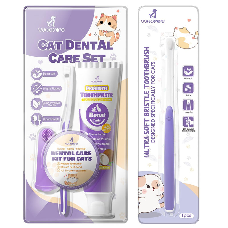 Cat Toothbrush and Toothpaste Kit + Cat Toothbrush for Daily Teeth Cleaning