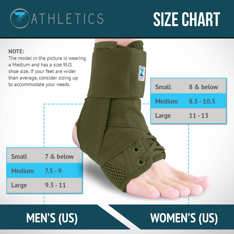 Z ATHLETICS Zenith Ankle Brace, Lace Up Adjustable Support – for Running, Basketball, Injury Recovery, Sprain! Ankle Support for Men, Women, and Children (Olive Green, Medium)