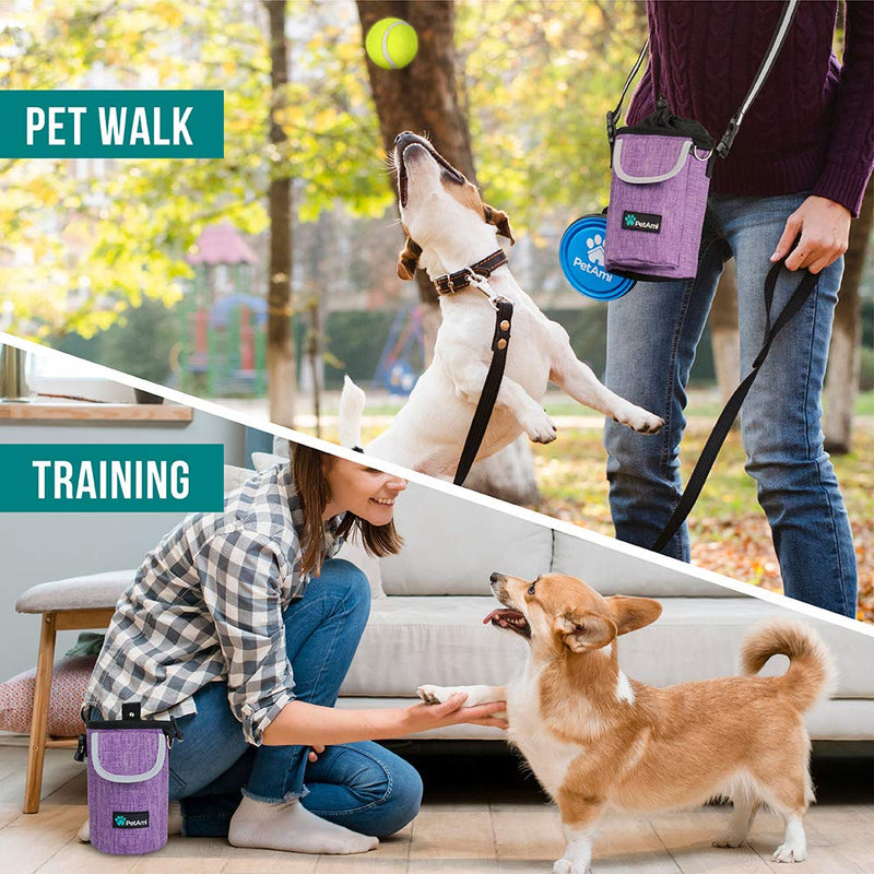 PetAmi Dog Treat Pouch, Large Pet Training Treat Pouch with Pocket, Dog Trainer Essentials Supply Holder with Poop Bag Dispenser, Training Bag for Kibbles Toys, 3 Ways to Wear (Purple) Purple - BeesActive Australia