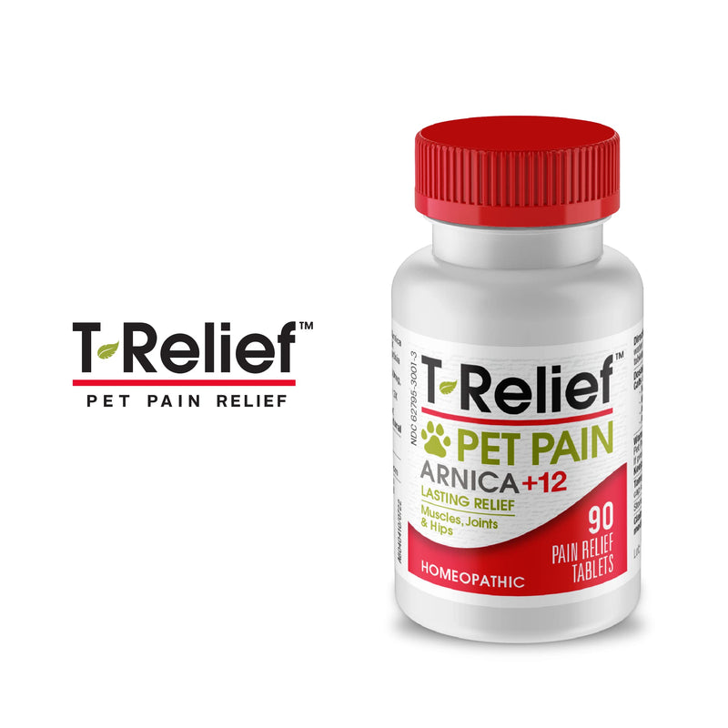 T-Relief Pet Pain Relief Arnica +12 Powerful Natural Medicines Help Ease Muscle Joint & Hip Pain Soreness Stiffness & Injuries Max Fast-Acting Soother for Dogs & Cats - 90 Tablets (2 Pack) - PawsPlanet Australia