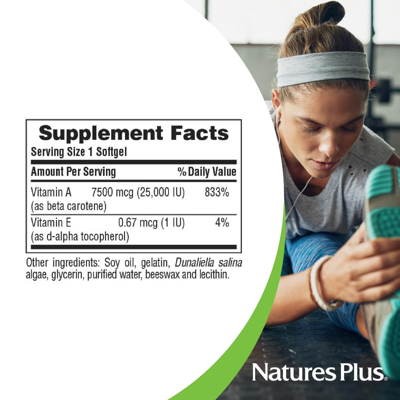 Natures Plus Natural Beta Carotene - 25,000 iu Vitamin A & Vitamin E, 90 Softgels - Eye Supplement, Antioxidant, Aids in Free Radical & Natural Cellular Defense - Gluten-Free - 90 Servings - BeesActive Australia