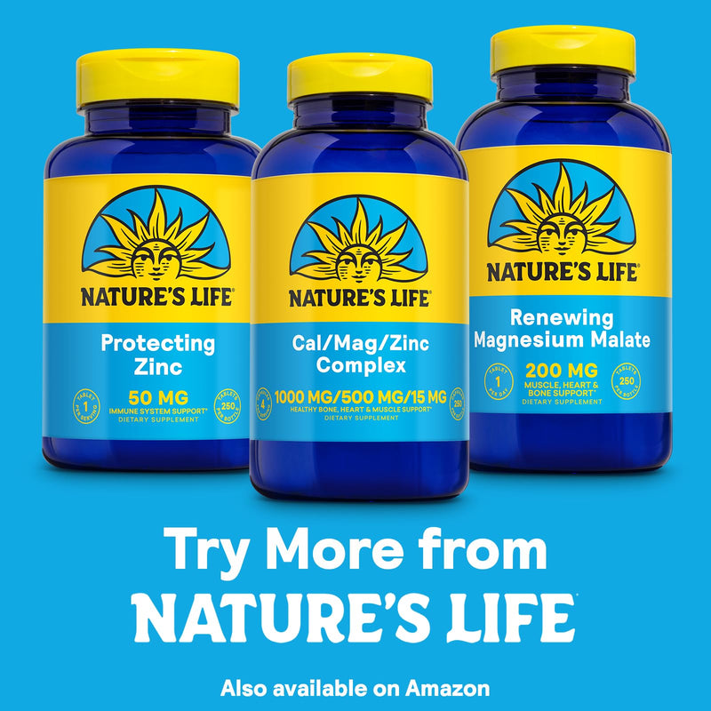 Nature's Life Cal Mag Zinc Complex - Calcium (1000 mg), Magnesium (500 mg), Zinc (15 mg), & D3 Supplement, Trace Mineral Support for Bones & Teeth, Vitamin Formula for Men & Women - 250 Count Capsules | Calcium (1000 mg), Magnesium (500 mg), Zinc (15 m...
