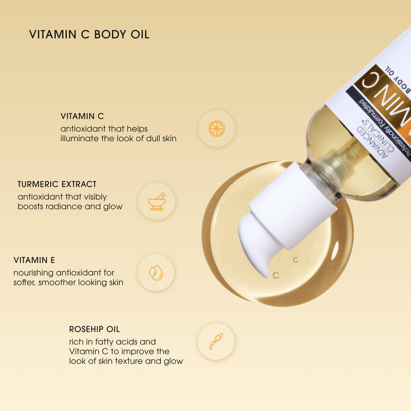 Advanced Clinicals Brightening Vitamin C Body Oil For Women & Men | Vitamin C Glow Oil Skin Care Body Moisturizer With Vitamin E + Botanicals To Help Improve Look Of Dark Spots + Dry Skin, 3.8 Fl Oz Vitamin C Brightening Body Oil 3.8 Fl Oz (Pack of 1)
