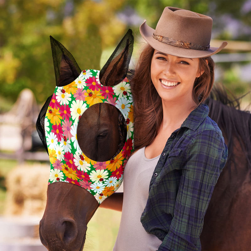 Qualirey12 Pieces Horse Fly Mask Bulk Comfortable Elasticity Mask for Horses with Ears Net UV Protection Breathable Horse Supplies Face Covering for Horse Pony and Foal (Flower Patterns, Medium) Flower Patterns - BeesActive Australia