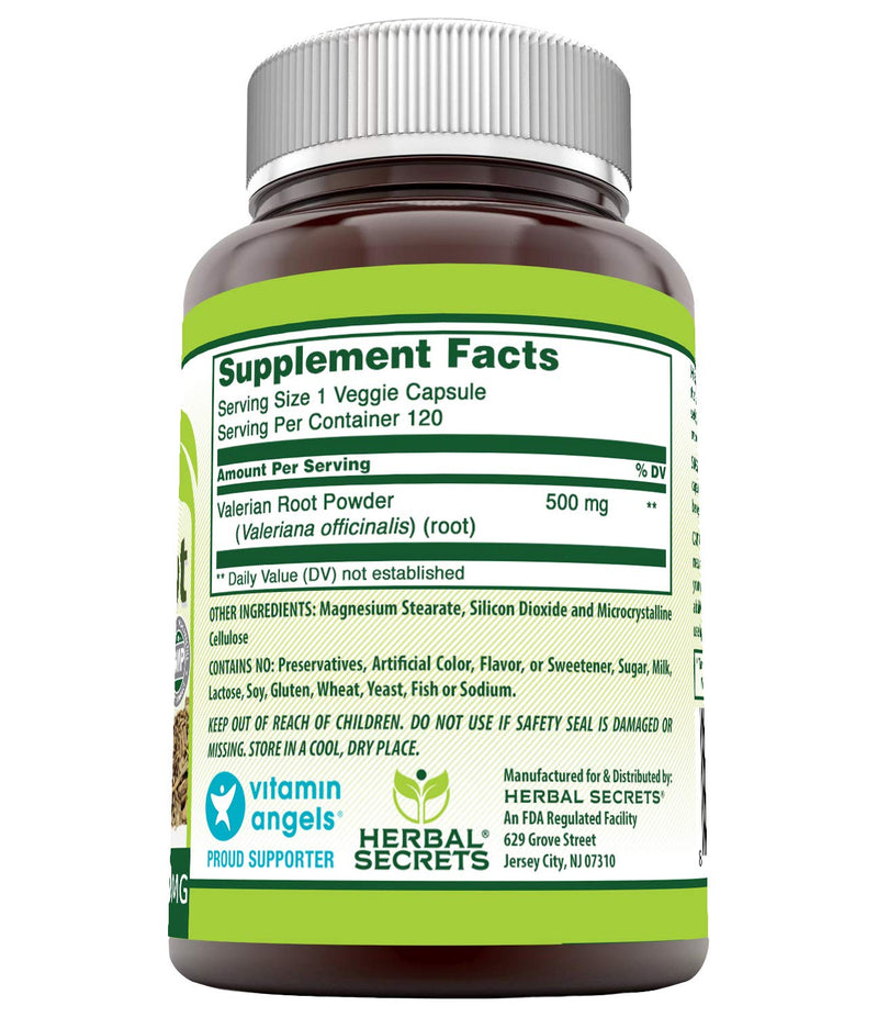 Herbal Secrets Valerian Root 500mg 120 Veggie Capsules Supplement | Non-GMO | Gluten Free | Made in USA 1 Count (Pack of 1) - BeesActive Australia