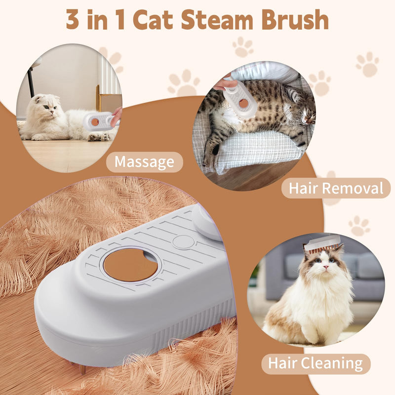 Cat Steam Brush for Shedding, 3 in 1 Cat Steamy Brush Cleanser with Foldable Handle, Pet Spa Brush for Cats Dogs, Spritz Defur Comb for Cats, Steam Brush for Cats, Pet Spray Hair Removal Comb white - BeesActive Australia