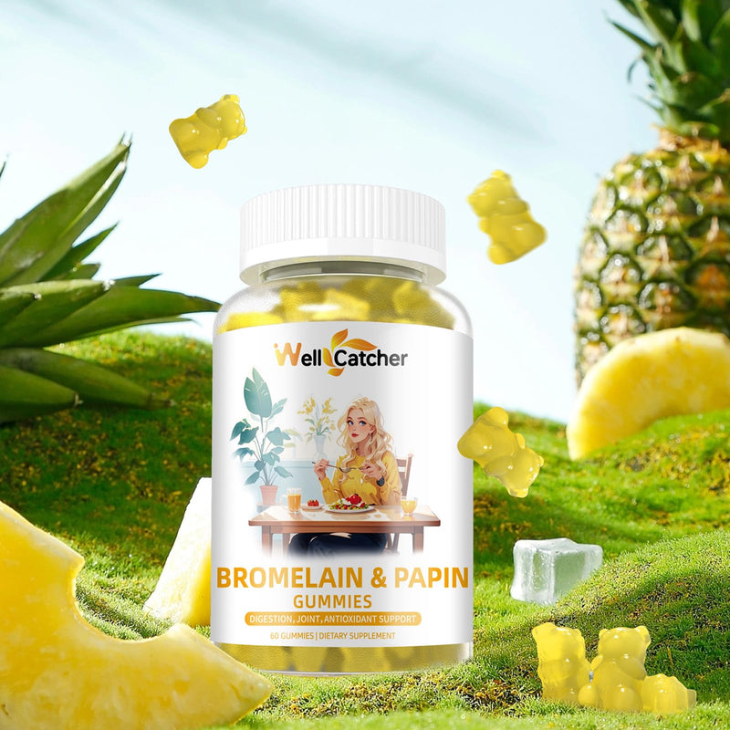 Bromelain Papain Enzyme Gummies Supplement: Bromelain 500MG with Querectin Gummies for Adults Kids, Organic Bromelain Papaya Enzymes Chewable for Digestive Support Immunity Antioxidant Vegan 60CT