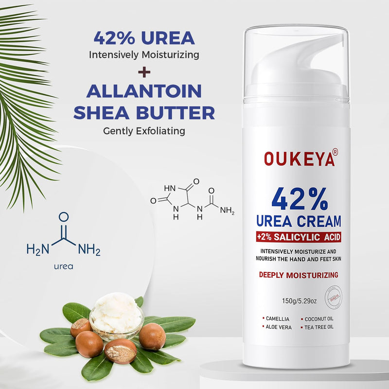 OUKEYA Urea Cream 42% with 2% Salicylic Acid, Urea Foot Cream for Dry, Rough Skin – Moisturiser for Feet, Heels, Hands & Elbows, 5.29 Oz 5.29 Ounce(Pack of 1) - BeesActive Australia