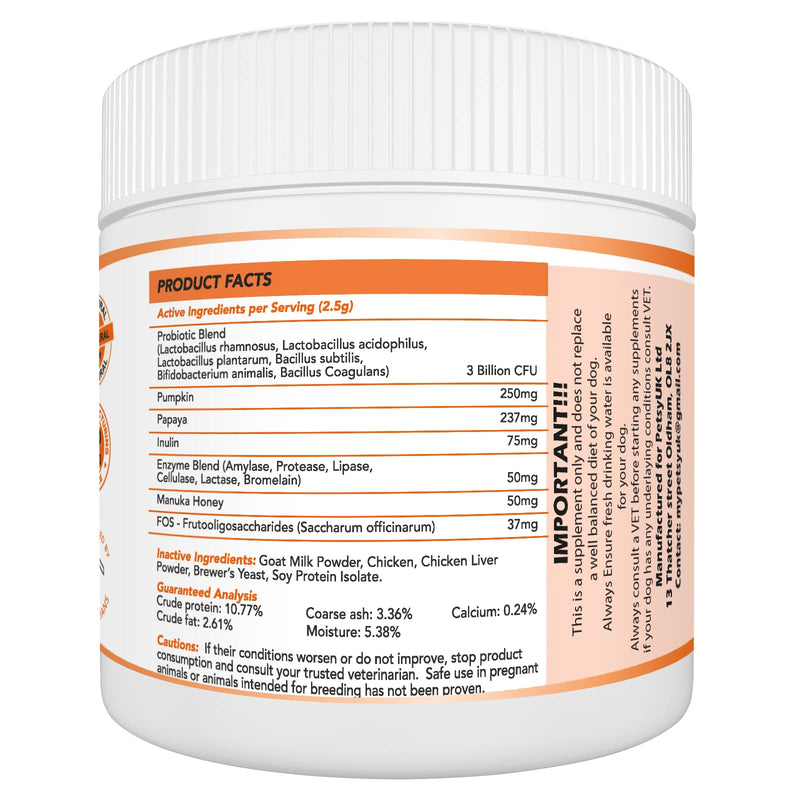 Pumpkin Powder for Dogs Digestive Supplement for Anal Gland Dog Diarrhea Treatment Prebiotics Probiotics for Dogs UK Dog Food Topper, Puree Powder Tasty Chicken Flavour