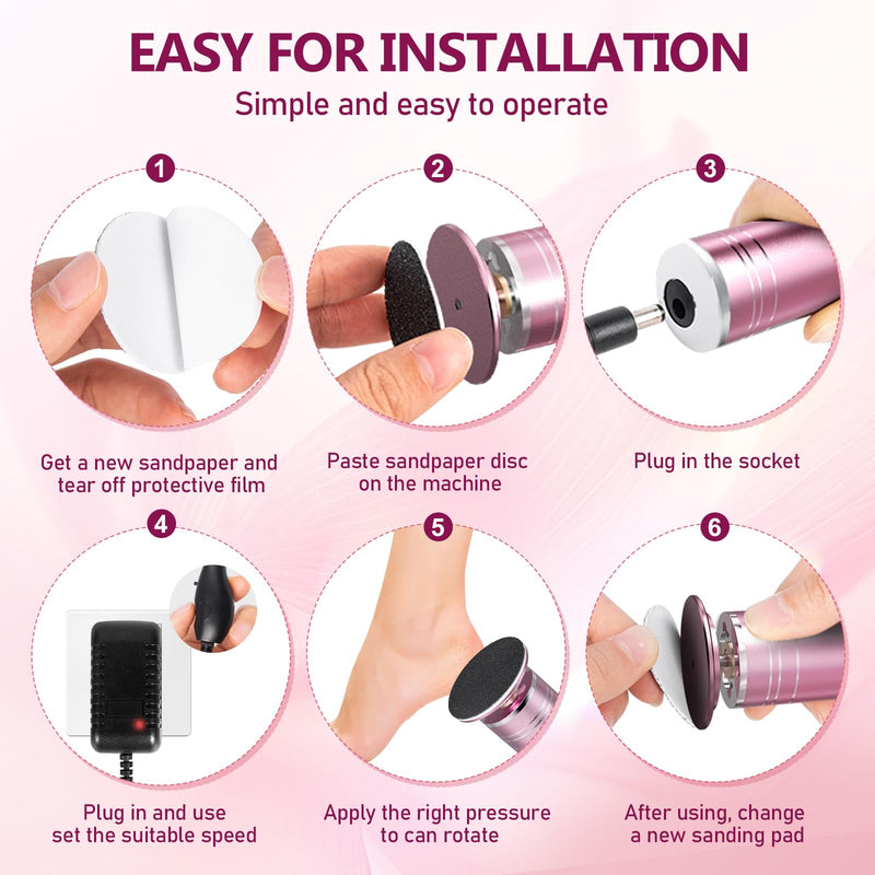 krofaue 1000RPM Electric Foot Callus Remover - Stepless Speed Control Foot Sander with 60pcs Replacement Sandpaper Disk, Electric Foot File Professional Pedicure Tool for Women Dead Cracked Hard Skin - BeesActive Australia