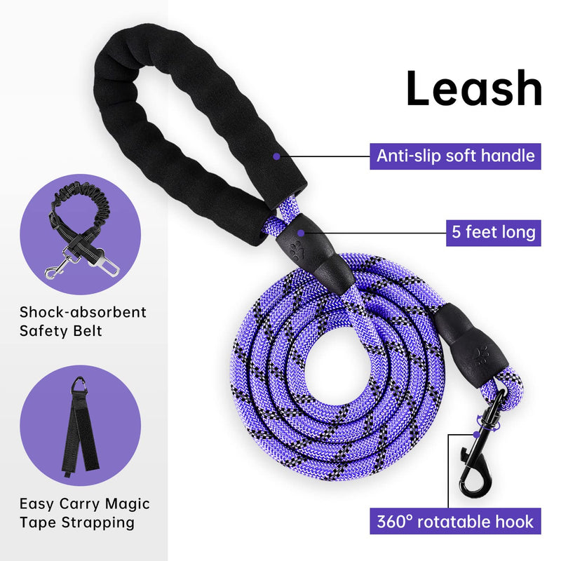 IVY&LANE No Pull Dog Harness for Medium Dogs, Dog Vest Harness with Leash, Safety Belt and Storage Strap, Fully Adjustable Harness, 360° Reflective Strip, Soft Handle (Purple, M) Purple - BeesActive Australia