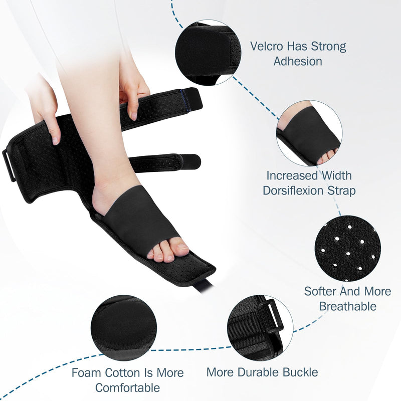 Upgrade Plantar Fasciitis Night Splint & Relief Brace with Adjustable Straps - Support for Achilles Tendonitis, Heel Spur Pain, Day & Night Use (1, Black) 1 - BeesActive Australia