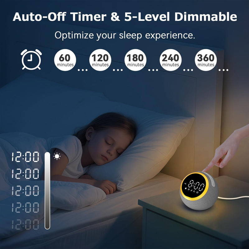 Rohent Sound Machine for Sleeping Adults: Alarm Clocks for Bedrooms, 25 Soothing Sounds, 7 Soft Wake-Up Sounds, 16 Adjustable Volume & Timer, Memory Function - Ideal for Bedroom Gray 4.5*4.5*4.5 - BeesActive Australia