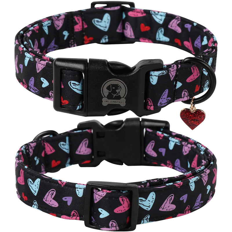Valentine's Day Dog Collar,Cute Red Heart Girl Female Durable Heavy-Duty Dog Collar, Adjustable Pet Collar Gifts for Small Medium Large Dogs L Black Heart - BeesActive Australia