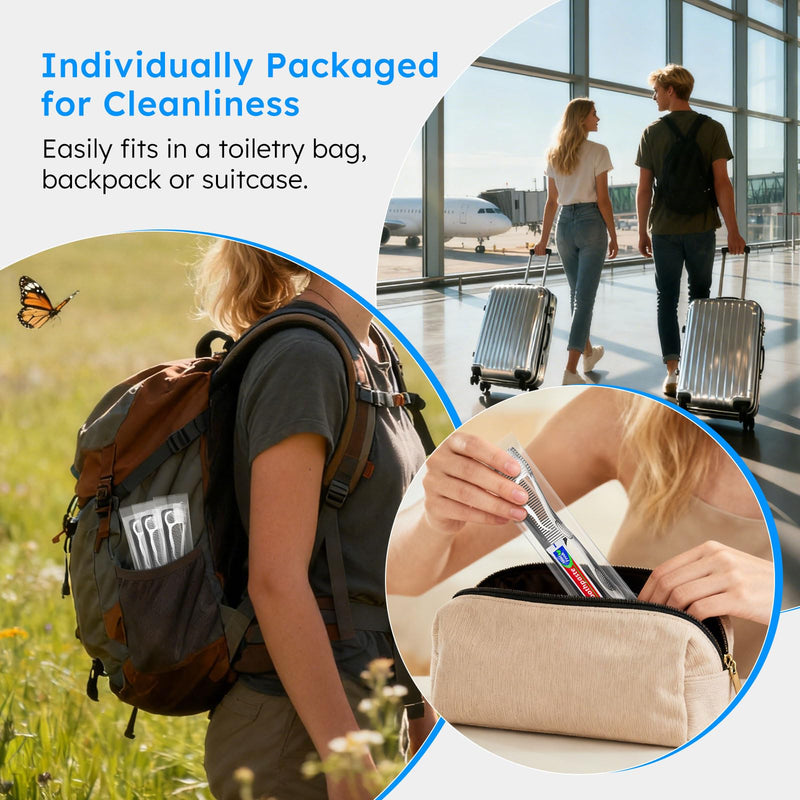 Travel Toothbrushes with Toothpaste, Disposable Toothbrushes, Hygiene Kits in Bulk with Floss Picks, Combs, Individually Packaged, Suitable for Home, Travel, and Hotels (100-PACK) 100 - BeesActive Australia