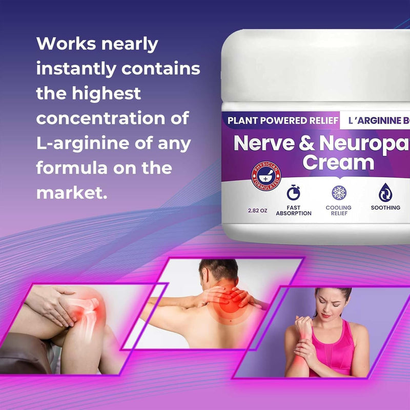 Nerve and Neuropathy Cream – Plant Powered Relief for Foot, Hands, Legs, Toes Includes 7grams of L’Arginine; Vitamin B6, Arnica, Aloe -2.82oz 2.82 Ounce (Pack of 1)