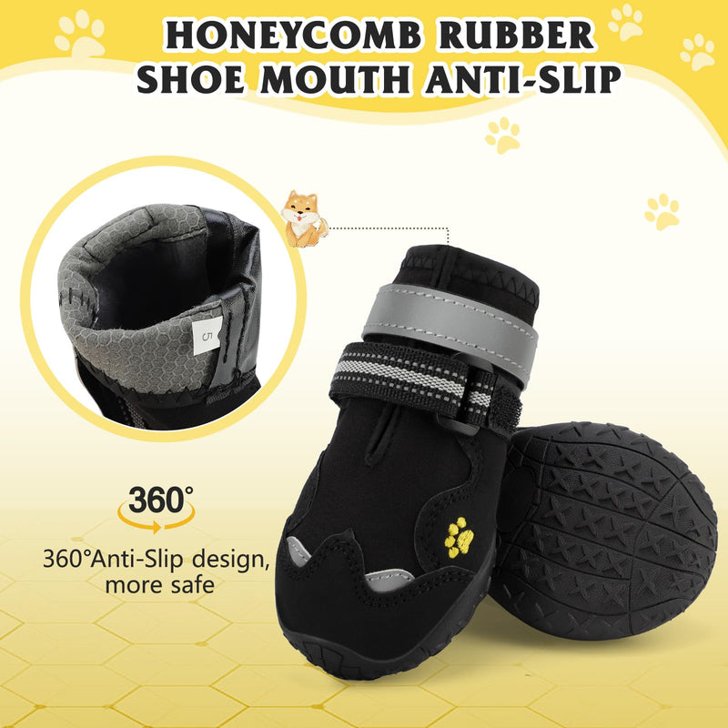 Dog Shoes, FISHOAKY Dog Shoes for Large Dogs, 360°Anti Slip Medium Dog Boots & Paw Protectors Winter Snowy and Summer Hot Pavement, Waterproof 4Pcs Dog Booties with Reflective Strips (Size 8) Black Size 8: 3.0''x3.3"(W*L) - BeesActive Australia