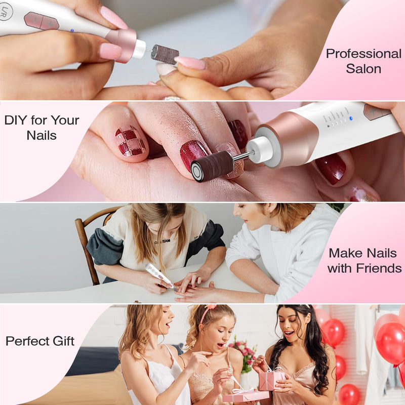Professional Electric Nail Drill 2000mAH Portable Cordless Electric Nail File 10 in 1 Manicure Pedicure Kit ,5-Speeds Toe Nail Tools Hand Foot Care,Thick Toenail Grinder for Women Men Pets (Pink) Pink - BeesActive Australia