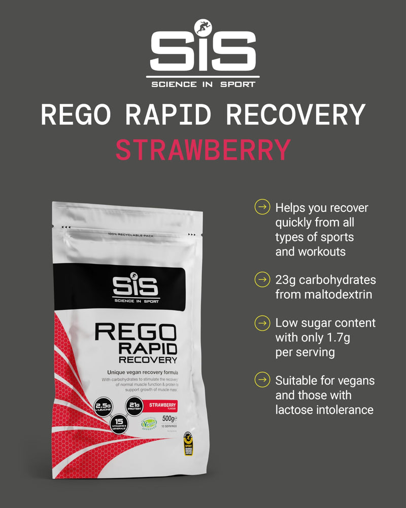 SiS REGO Rapid Recovery - Vegan-Friendly Protein Powder for Muscle Support - 21g Protein Per Serving - 15 Vitamins & Minerals - Sports Nutrition - Strawberry Flavor - 17.6oz 1.1 Pound (Pack of 1)