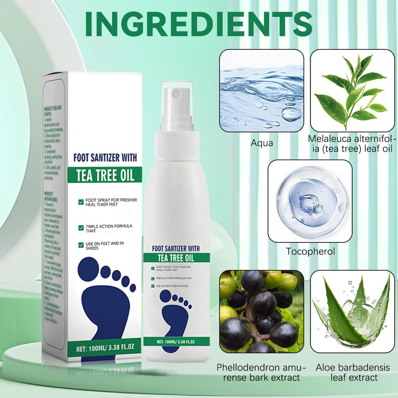 2pcs Foot Spray with Tea Tree Oil, Tea Tree Oil Feet Spray, Foot & Shoe Freshness, Clear Foot Sanitizer Spray, Quick-Drying and Travel-Friendly, 100ml/3.38fl.oz