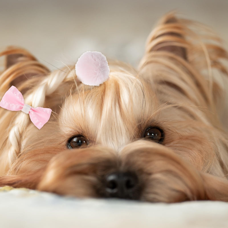 10 PCS Dog Hair Bow Pink Dog Bows with Rubber Bands Puppy Hair Bows Mix Style Handmade Puppy Hair Bows Cute Grooming Flower Ball Bowknot Top Knot Dog Hair Accessories for Puppies - BeesActive Australia