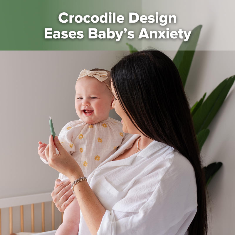 haakaa Baby Nose Cleaner & Ear Wax Removal Tool,The Unique Crocodile-Shaped Design,Newborn Essentials Must Haves - Pea Green