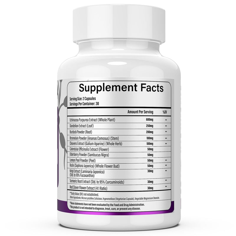 Lymphatic Drainage Supplements, 1540mg Lymph System Support Supplement for Women & Men with Dandelion, Burdock, Echinacea,Rutin, Turmeric,Cleavers & More, 60 Capsules 1 Count (Pack of 60) - BeesActive Australia