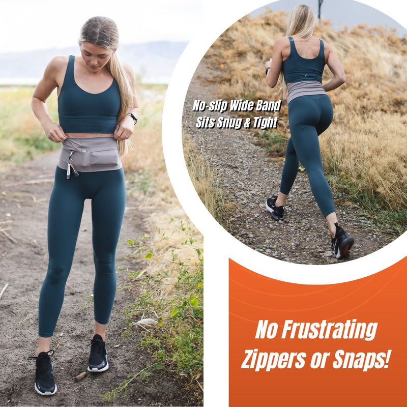 Unisex Running Belt, Running Fanny Pack Women, Phone Holder for Running, Workout Belt for Women, Slim Running Belt with 4 Secure Pockets, Runner Belt for Phone, Keys, Passport, and More Large Pewter