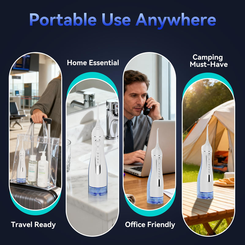 Water flossers for Teeth Pick, Portable Oral Irrigator Dental with 4 Modes 5 Jet Tips, IPX7 Rechargeable Water Tooth Flosser for Braces Sensitive Gum Care，300ml Tank for Home Travel Use White
