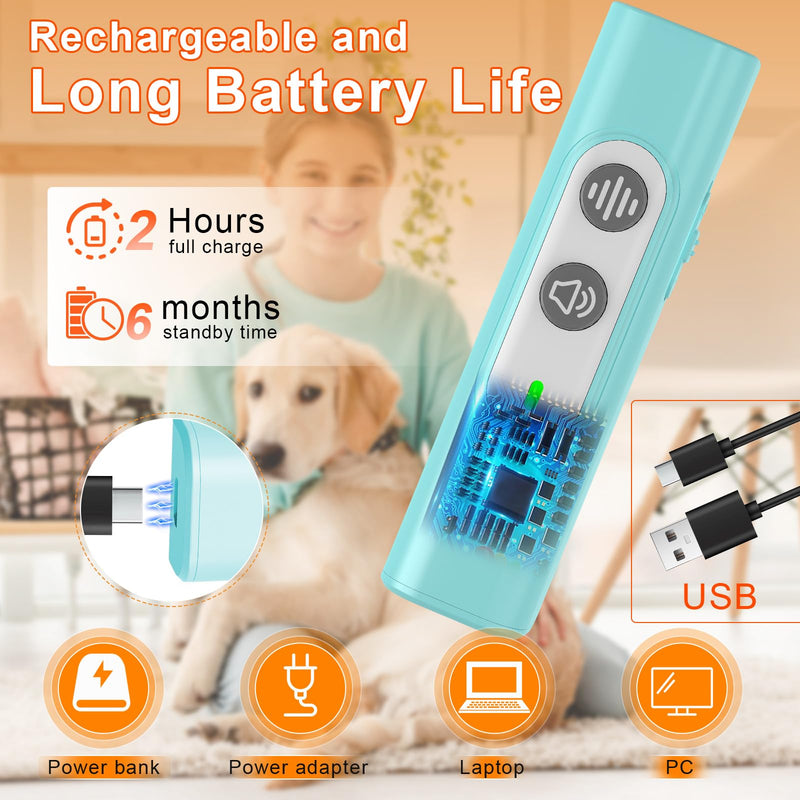 Anti Barking Device for Dogs - Dog Bark Deterrent Devices for Stopping Bad Dog Behavior - Ultrasonic Dog Bark Deterrent, Refuse to Shout and Slap - Best Anti Barking Device Rechargeable（Blue） Blue