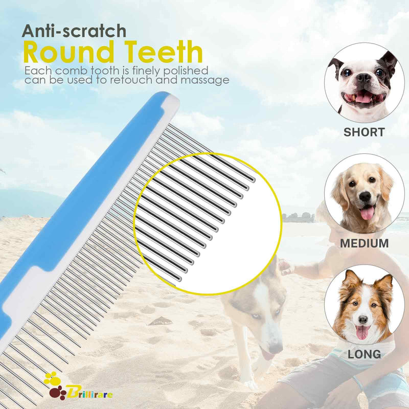 2 Pack Dog Combs, 2-in-1 Stainless Steel Cat Grooming Comb with Rounded Teeth, Professional Pet Dematting Tool, Prevents Knots and Mats for Small, Medium & Large Pets with Long & Short - BeesActive Australia
