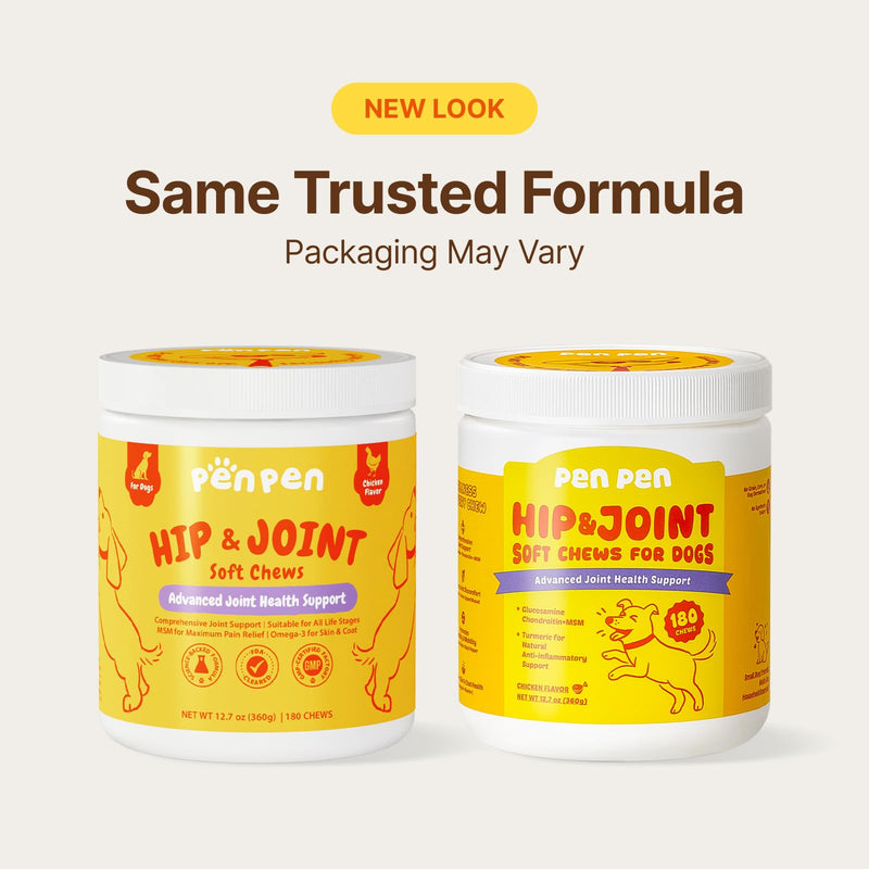 PENPENPET Hip and Joint Supplement for Dogs with Glucosamine for Dogs Chondroitin, MSM, and Turmeric to Support Joint Health, Promote Mobility (Chicken Chews, 180ct)