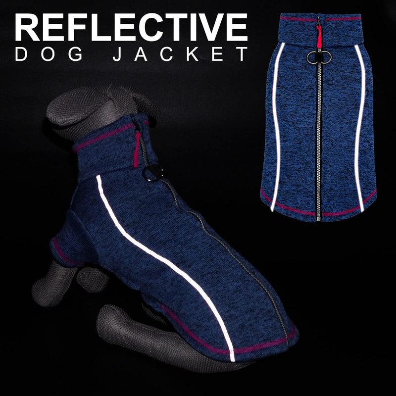 cyeollo Dog Jacket Warm Fleece Coat Dog Sweater Reflective Jackets Zipper Up Coats Step in Winter Small Dog Clothes Pet Apparel Large Blue - BeesActive Australia