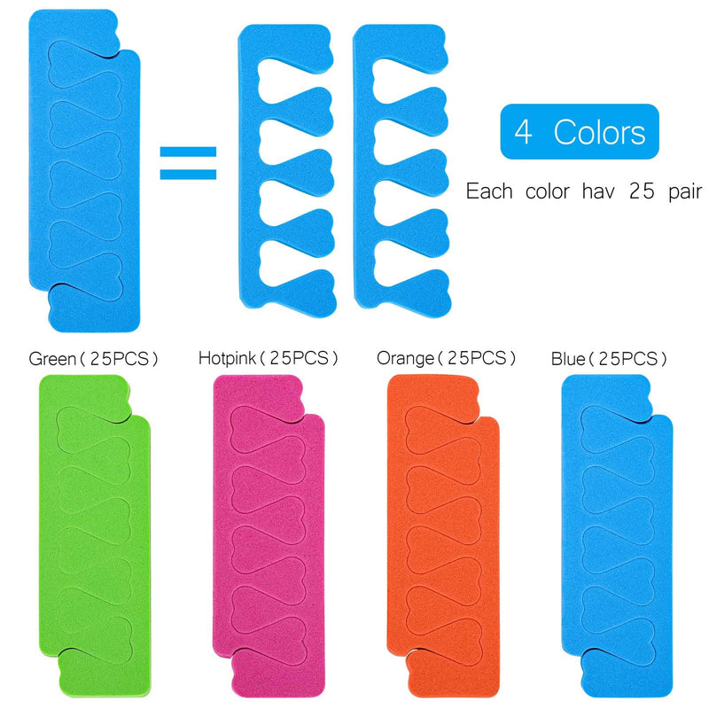 200pcs Sponge Toe Separators Pedicure Set for Nail Polish- Premium Nail Art Painting and Polishing Tool Kit, 4 Funy Color Multicolor