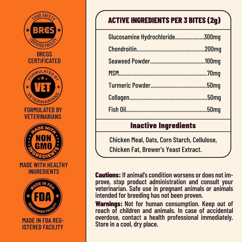 220g Joint Supplement for Dogs - Hip & Joint Health with MSM,Fish Oil,Glucosamine for Dog Chews - Advanced Mobility Support for All Breeds and Ages - Chicken Flavor
