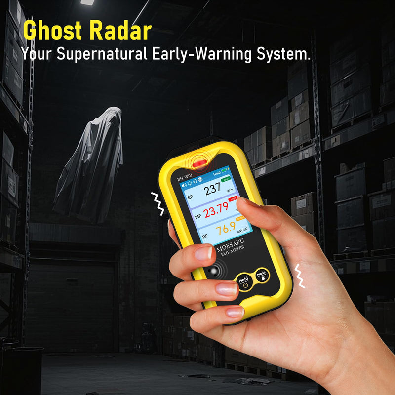 EMF Meter, 3-in-1 Electromagnetic Radiation Detector for EF MF RF Field, Electric Magnetic Radio Frequency Monitor, Portable Rechargeable Battery Reader for Microwave Ghost Hunting, BH-W01 Yellow - BeesActive Australia
