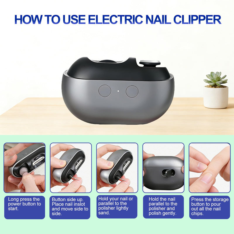 Easy Clip Nail Clippers Upgraded 3-in-1 Auto Electric Toenail Clipper for Seniors, Kids & Adults - Thick Nails, LED Light, Black - BeesActive Australia