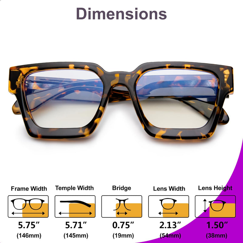 VISOONE Blue Light Blocking Glasses Rectangle Chic Preppy Look MultiColor Frame for Women Men RIVER River Upg Coco Tortoise - BeesActive Australia