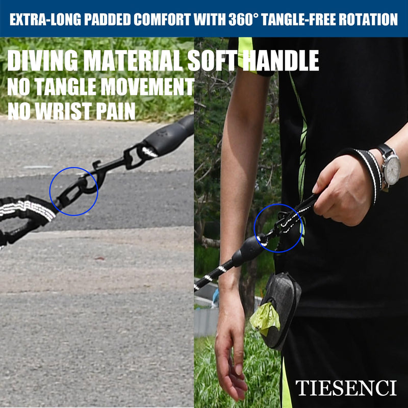 Double Dog Leash - Hands Free Dog Leash Crossbody & Waist for Dog Walking - Tangle-Free Bungee & Padded Handles for Medium & Large Dogs, Black