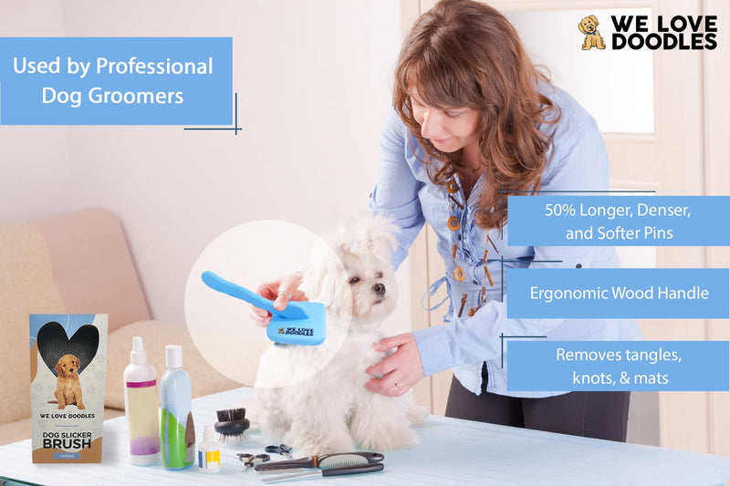 We Love Doodles Dog Slicker Brush for Grooming Pet Hair - Best Brushes For Poodle & Golden Doodle - Long Haired Brush For Dogs - Goldendoodle Long Pin Brush For Dematting (Large) Large Slicker Brush - BeesActive Australia