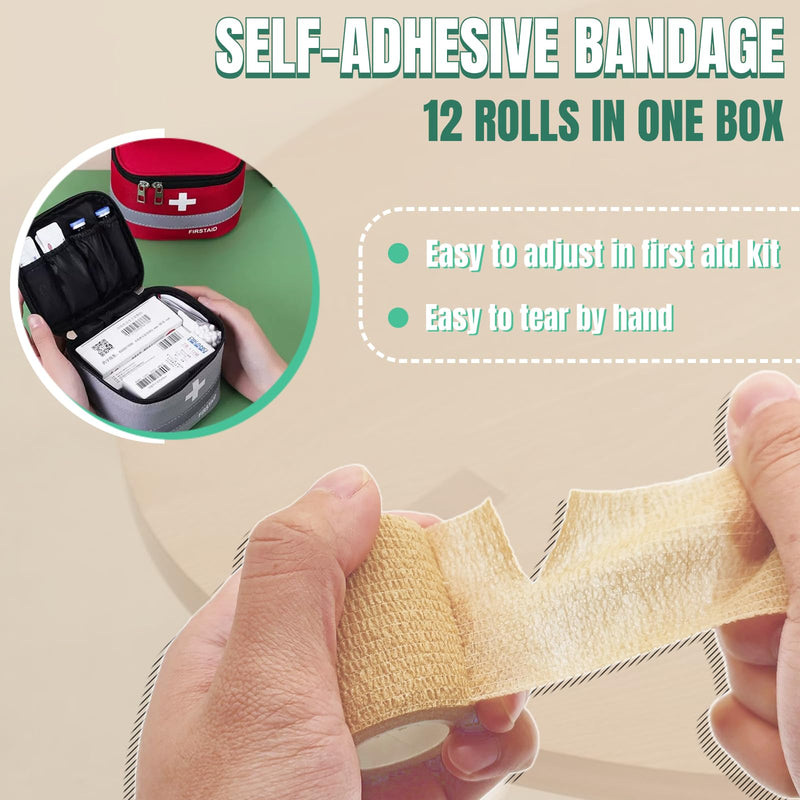 (12 Pack 2" x 5 Yards) Self Adhesive Bandage Wrap, Elastic Adhesive Bandages for Medical, First Aid, Sports, Athletic, Vet, Horse and Dog Black. - BeesActive Australia