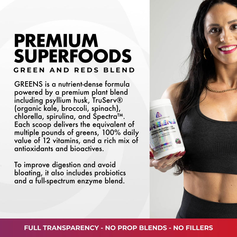 Core Nutritionals Greens, Digestive Support, Berry Bliss, 30 Servings | Daily Wellness Support, Reds & Greens Superfood Blend, 5 Billion CFU Probiotics, Digestive Enzymes, Antioxidants 11.85 Ounce (Pack of 1)