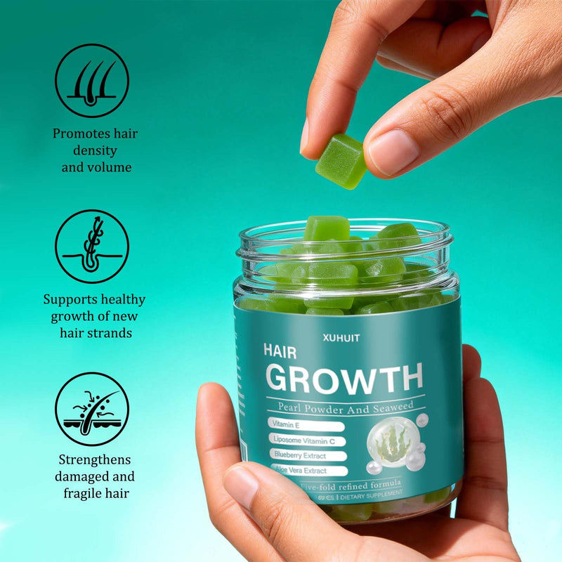 Hair Revive Gummies with Sea Moss & Pearl Powder - Supports Hair Growth, Skin Glow & Nail Strength for Women & Men - with Vitamins C, E & Aloe Vera, 60 Count (1) 1