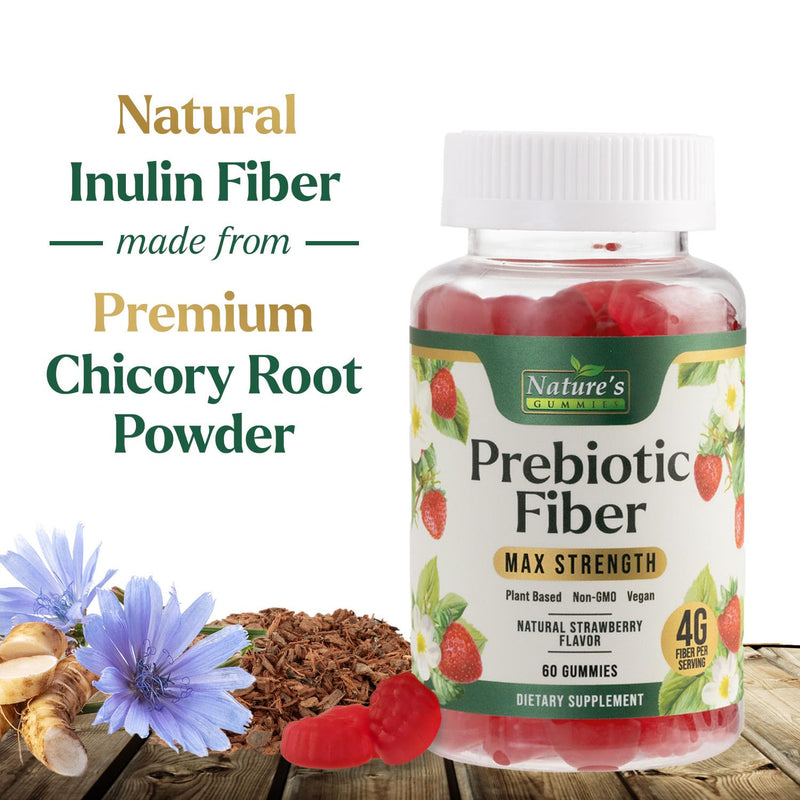 Prebiotic Fiber Gummies - 4g Dietary Fiber Per Serving - Extra Strength Daily Supplement for Adults - Tasty Strawberry Flavor - Plant Based Digestive and Regularity Support - 60 Gummies