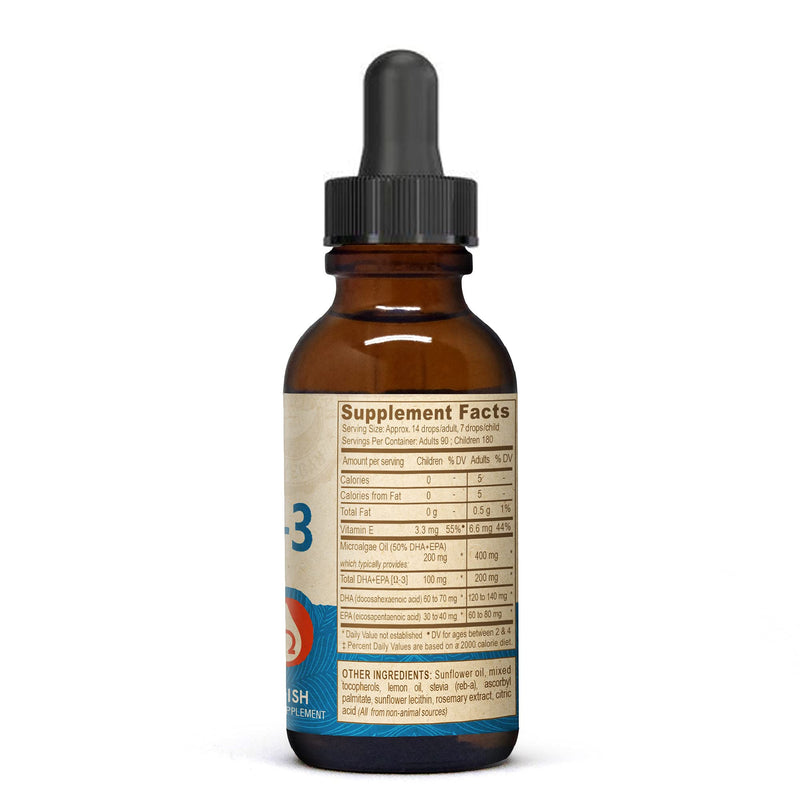 DEVA Vegan Omega-3 Liquid DHA - EPA, Non Fish from Algae, Lemon Flavor, 2 Ounce 2 Fl Oz (Pack of 1)