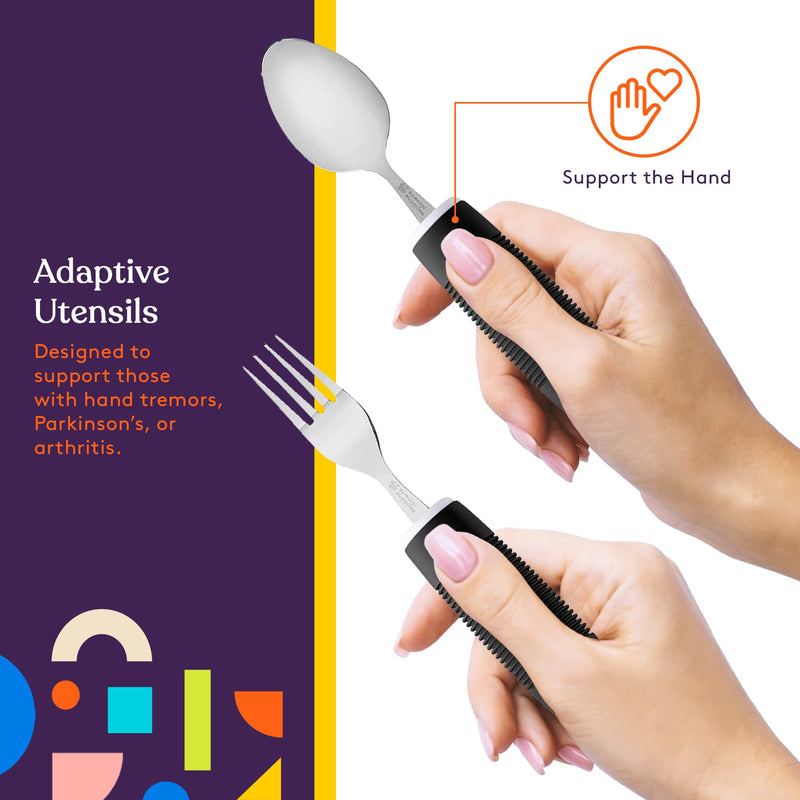Special Supplies Adaptive Utensils (5-Piece Kitchen Set) Wide, Non-Weighted, Non-Slip Handles for Hand Tremors, Arthritis, Parkinson’s or Elderly Use (Black) Black - BeesActive Australia