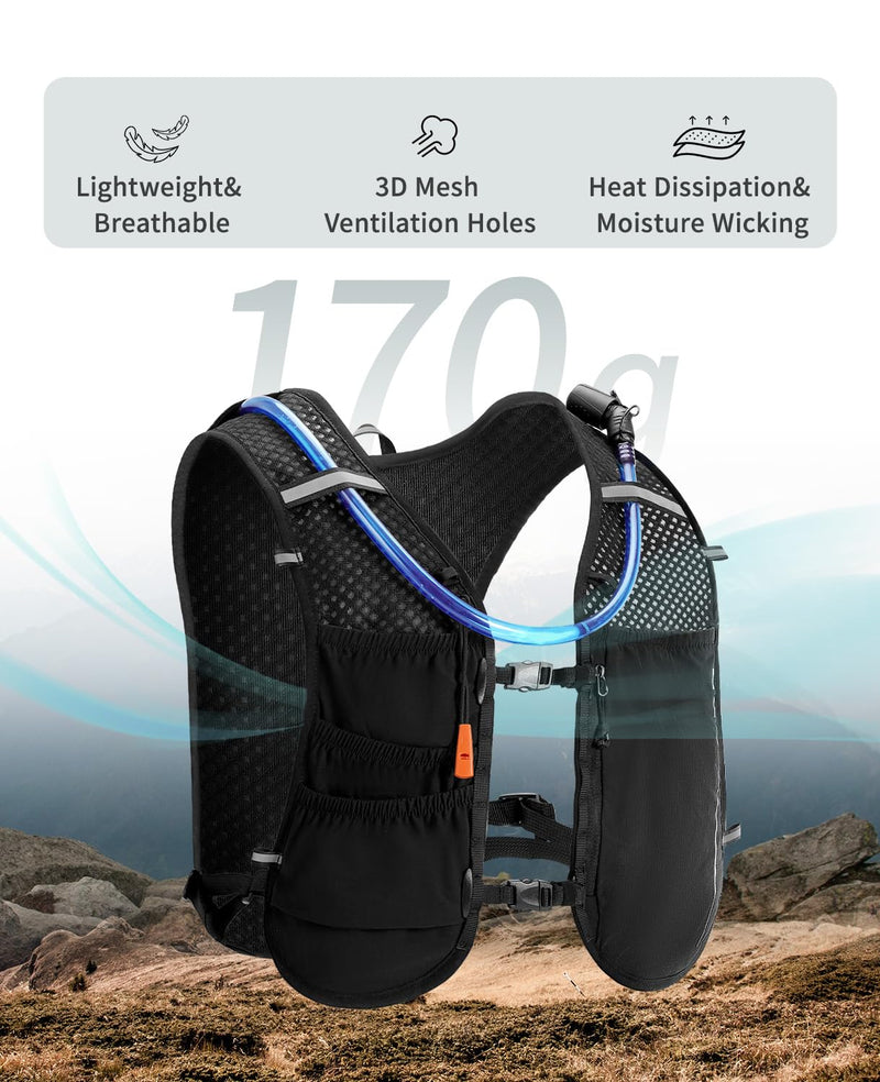 ECOHUB Running Hydration Vest Backpack,Lightweight Breathable Pack with 2L Water Bladder Bag Daypack for Hiking Trail Running Cycling Race Marathon for Women Men Black
